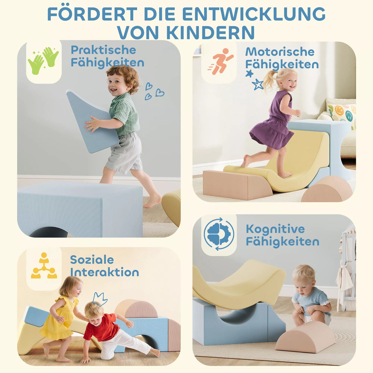 5 vnt. putų lipimo blokų rinkinys, apmuštas aksomu, lengvas, skirtas statyti, ropinėti, lipti, spalvotas