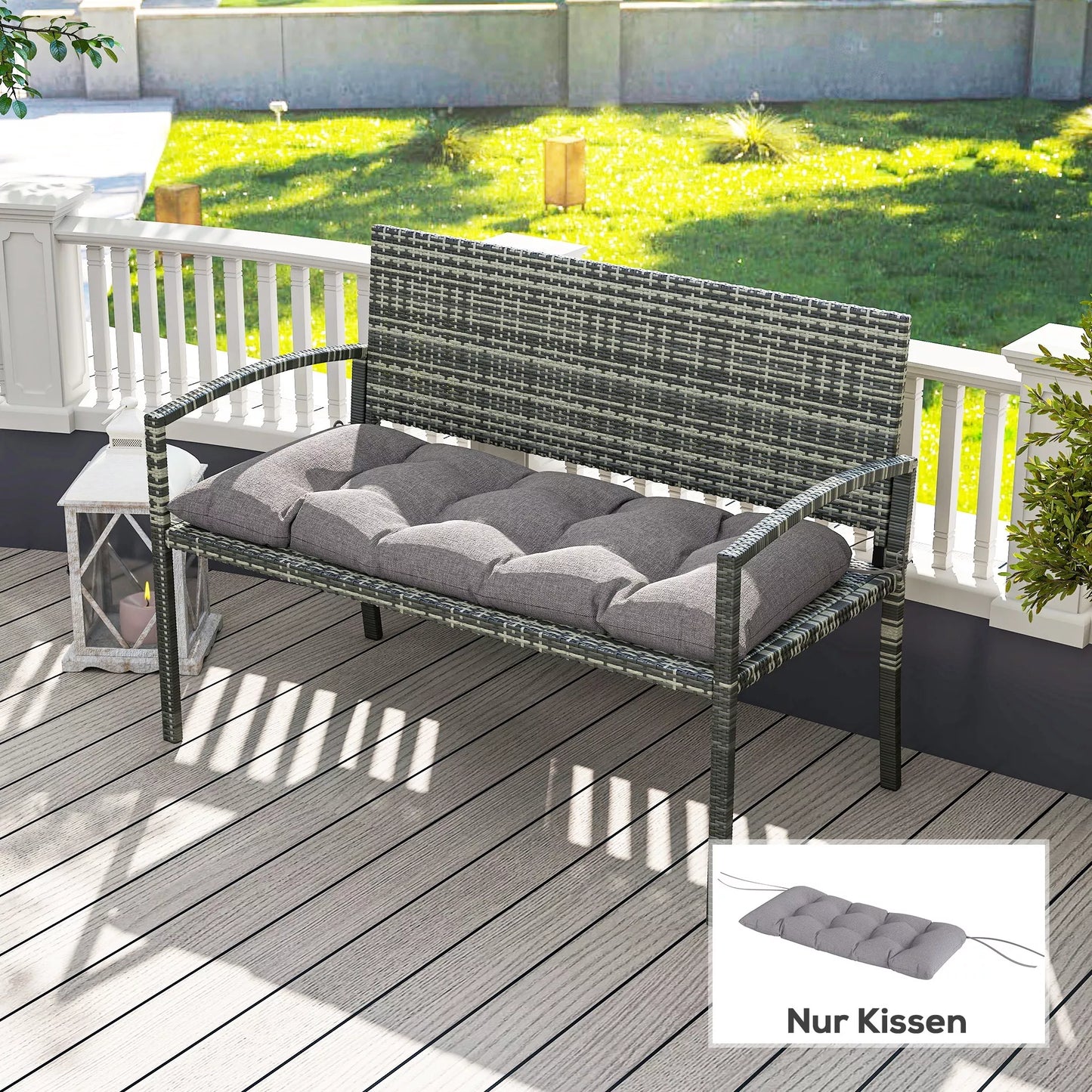 Suoliuko užvalkalas 105 x 46 x 12,5 cm, sėdynės pagalvėlė su raišteliais, lauko sėdimoji pagalvėlė sodo baldams, suoliukui, pilka