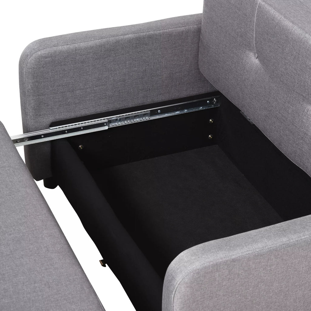 Dvivietė miegamoji sofa su daiktadėže, lengvai transformuojama, lankstus dizainas, pilka