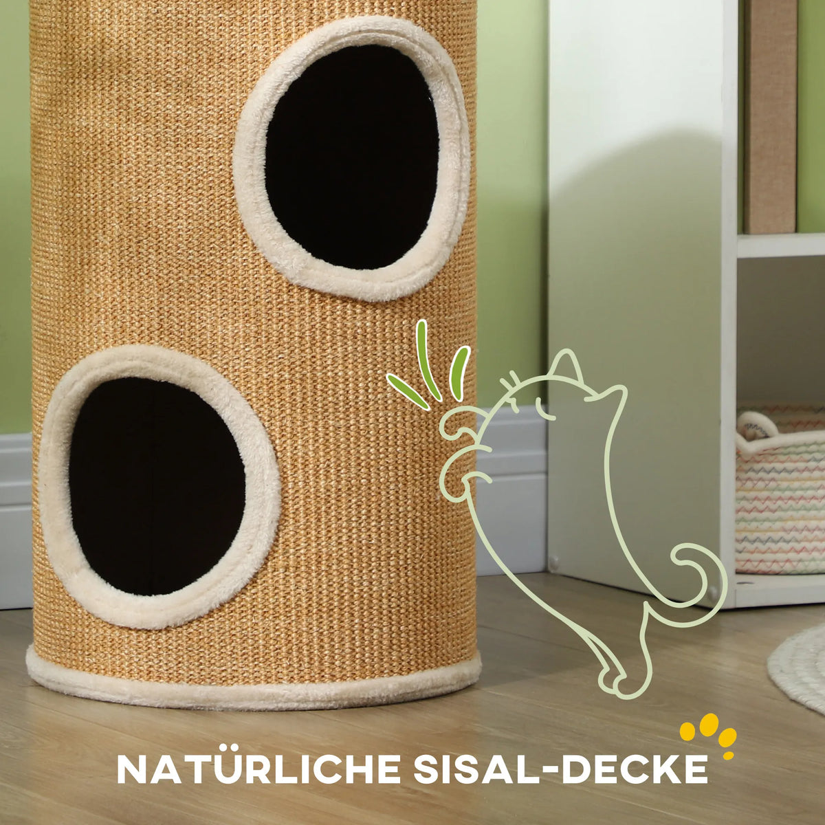 Kačių draskyklė-namelis, 60 cm aukščio, ruda