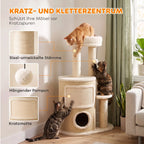 Kačių draskyklė su draskymo nameliu ir platformomis, 90 cm, smėlio spalvos