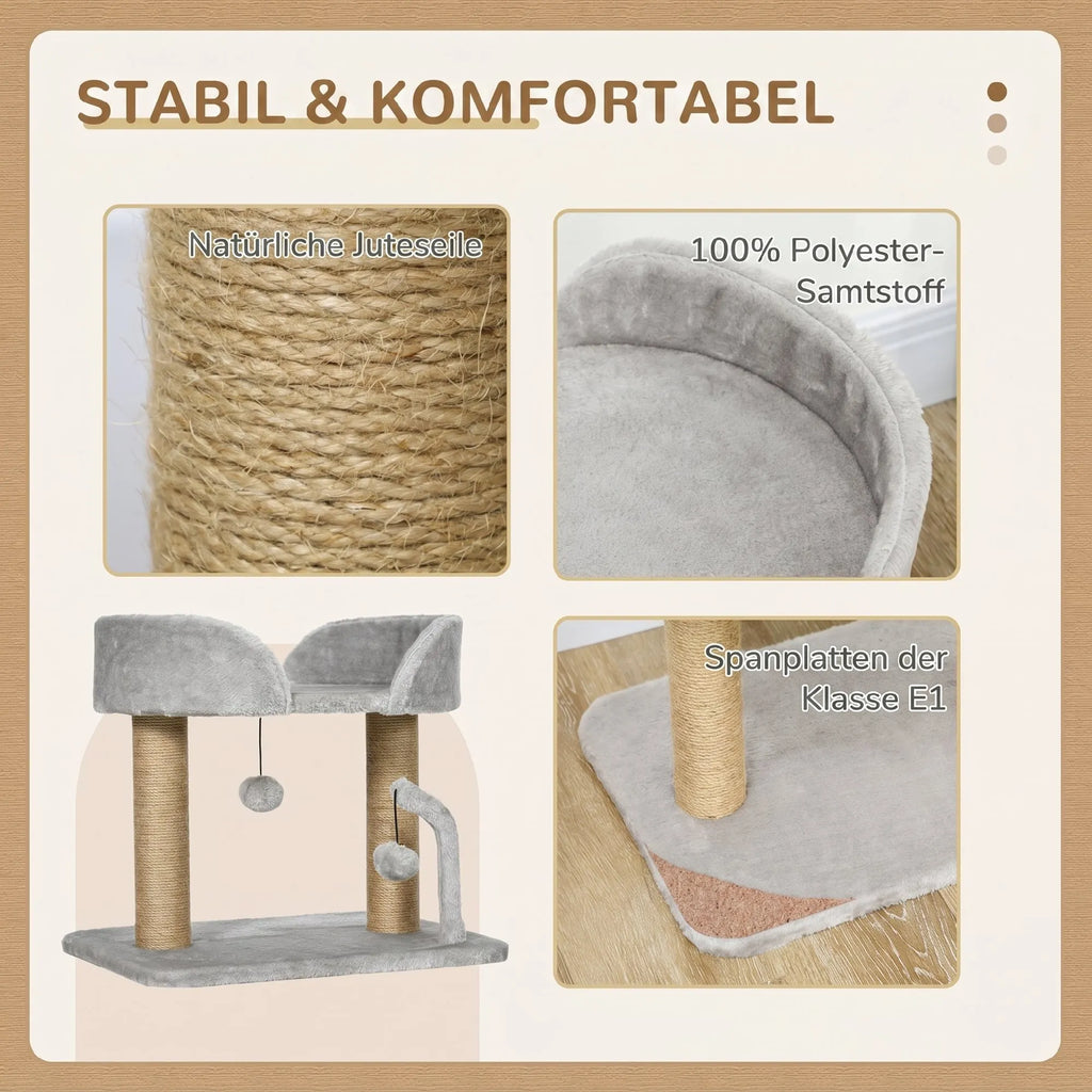 Kačių draskyklė su platforma, 42 cm, šviesiai pilka