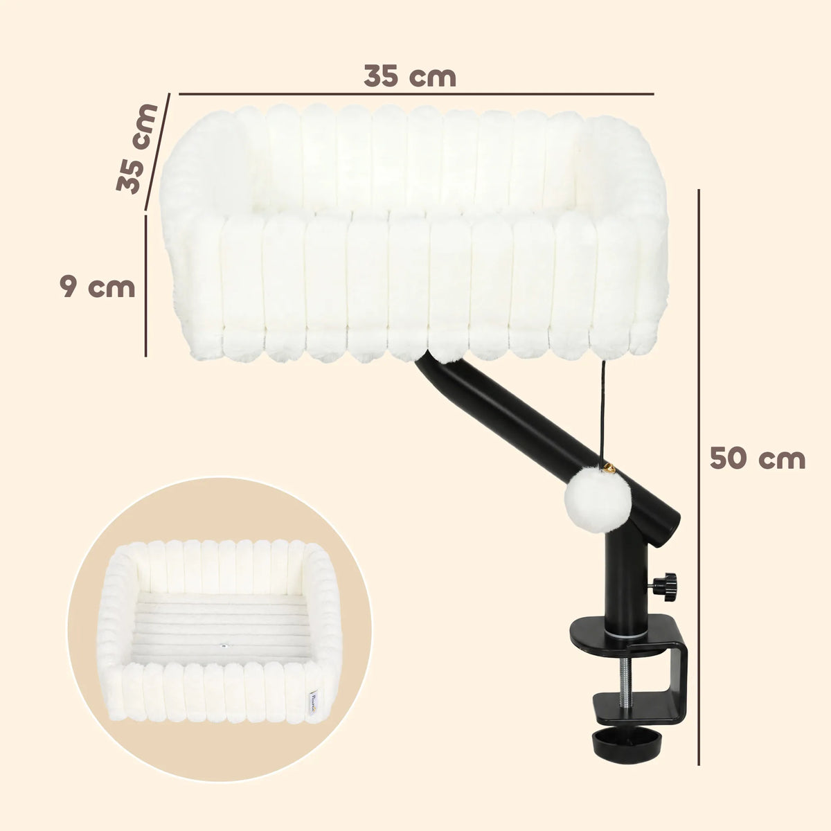 Guolio matmenų schema: 35 x 35 x 9 cm, aukštis su laikikliu 50 cm