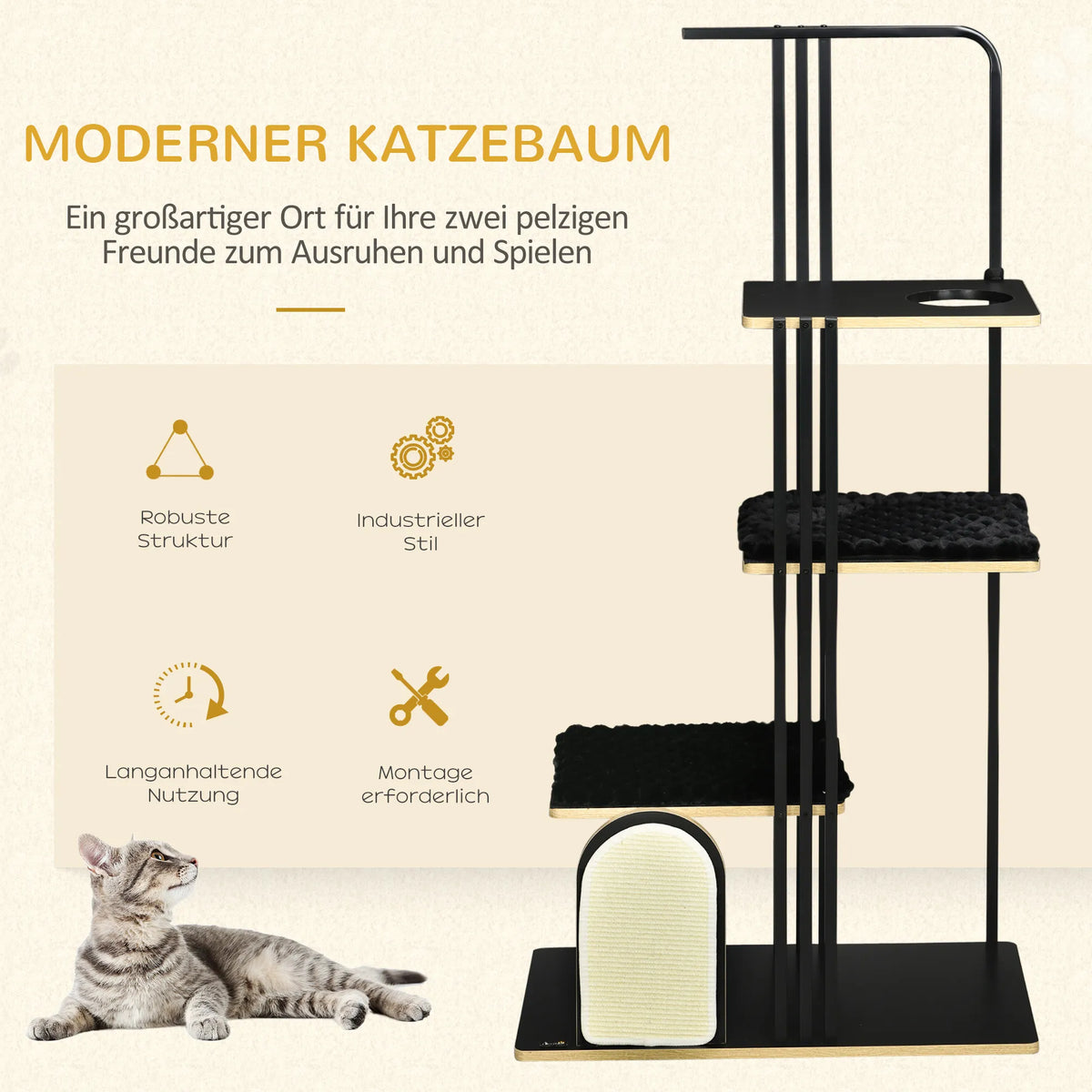 Kačių medelis, 170 cm aukščio, industrinio stiliaus, juodas