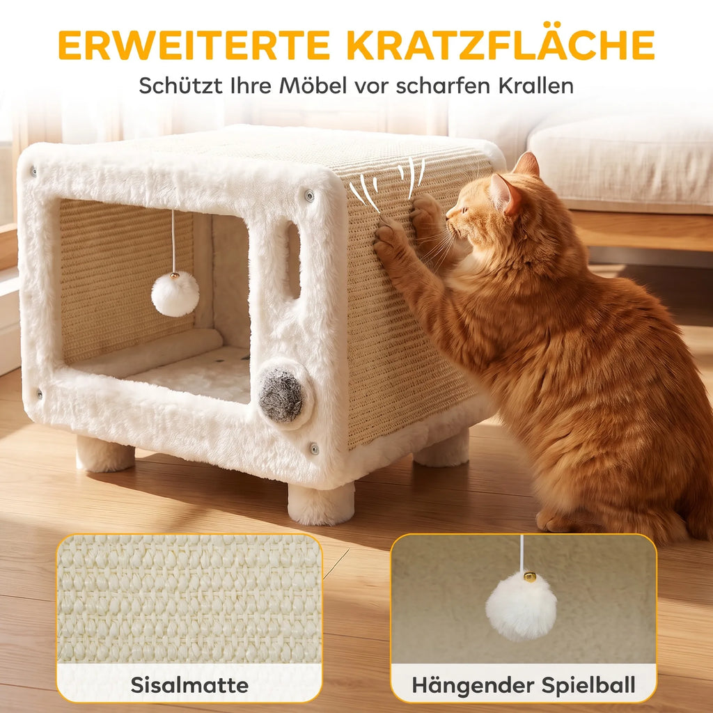Kačių namelis su hamaku, kamuoliuku ir sizalio draskymo kilimėliu, iki 7 kg, 50 × 33 × 42 cm
