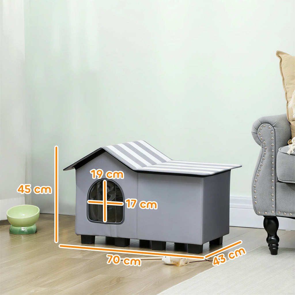 Namelio matmenų schema: 70 cm ilgis, 43 cm plotis, 45 cm aukštis