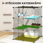 Kačių narvas 105 cm, 3 durų, iki 4 kg svorio katėms, juodas