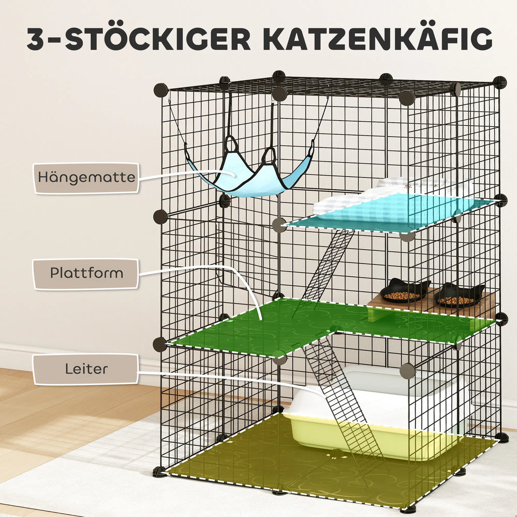 Kačių narvas 105 cm, 3 durų, iki 4 kg svorio katėms, juodas