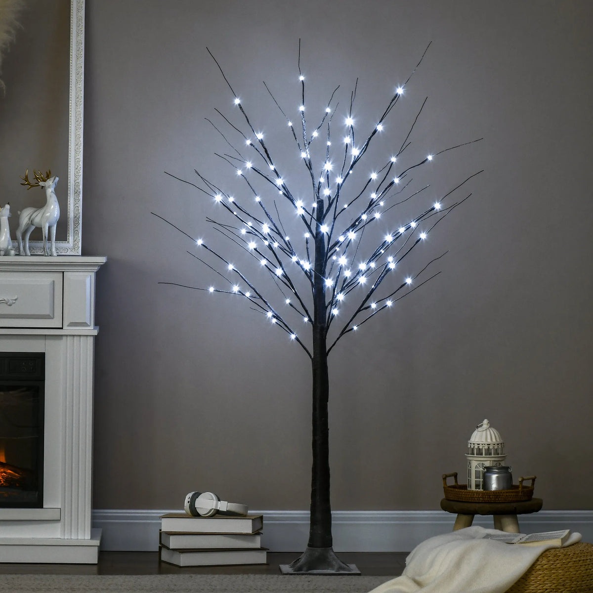 Kalėdinė dekoracija – dirbtinis beržas su 96 mikro LED, 150 cm, rudas