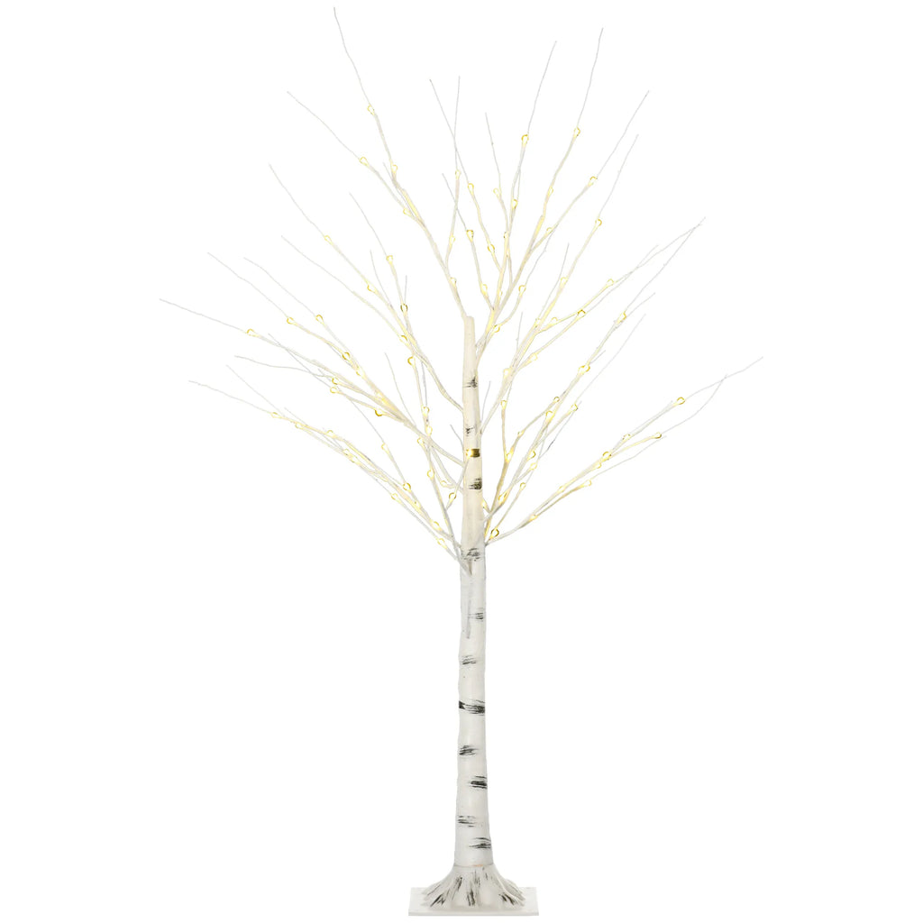 Kalėdinė dekoracija – dirbtinis beržas su LED, lankstomos šakos, 150 cm, baltas