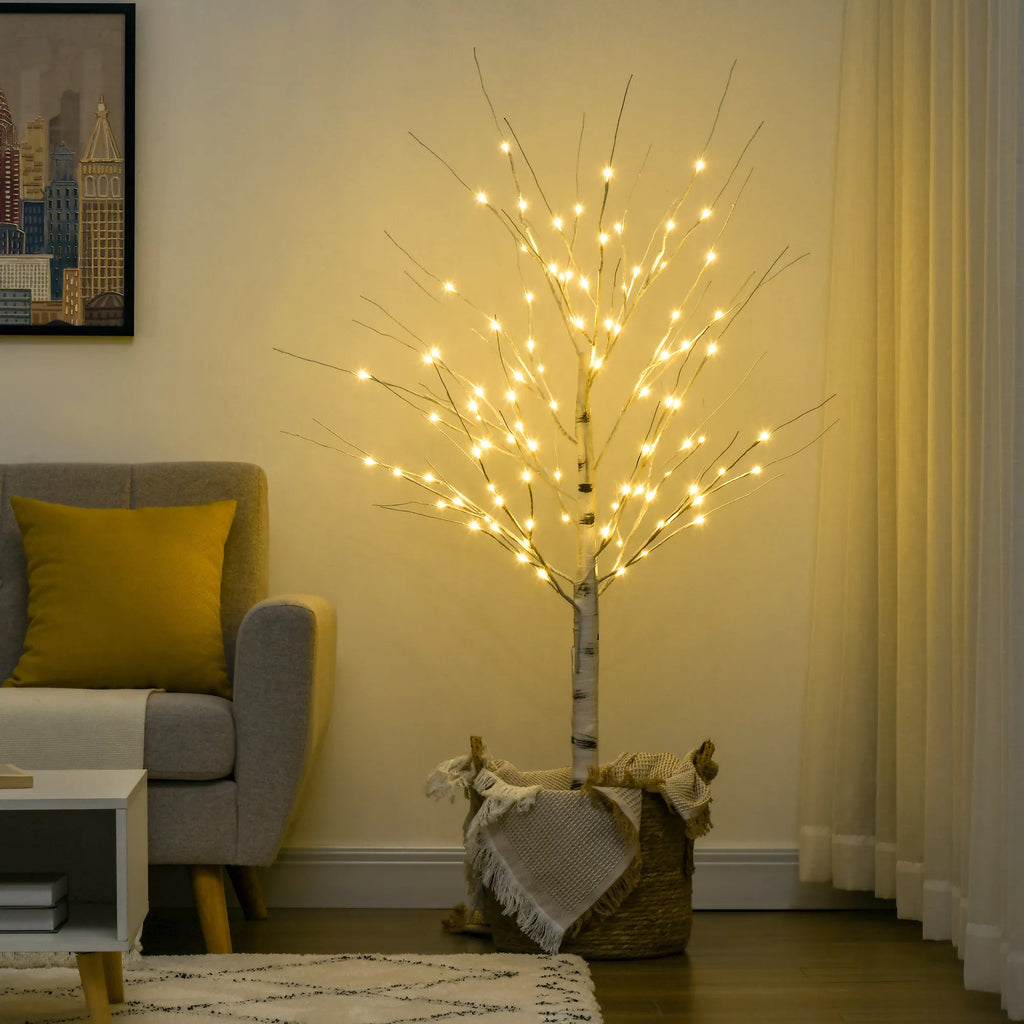 Kalėdinė dekoracija – dirbtinis beržas su LED, lankstomos šakos, 150 cm, baltas