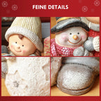 Keturių detalių kolažas: veidas, sniego senis, LED šviesa ir pagrindas