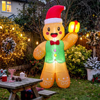 Kalėdinė dekoracija – pripučiamas meduolis, 250 cm, su dovanų dėžute ir LED, laukui