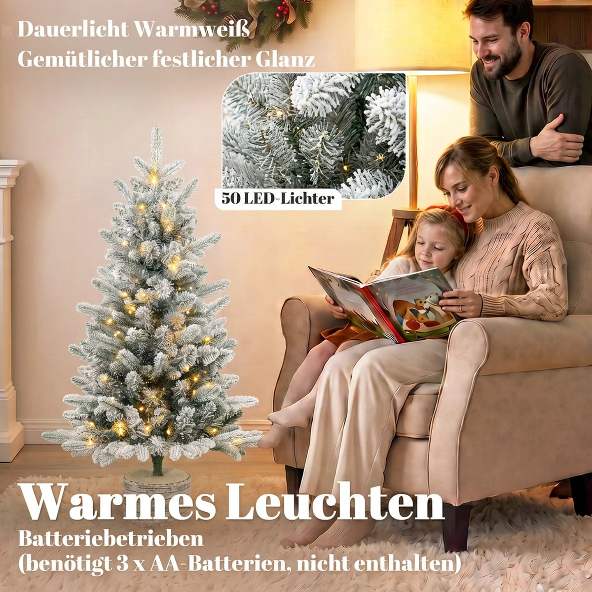 Kalėdinė eglutė, 90 cm, 50 LED, 240 šakelių viršūnėlių, su sniegu