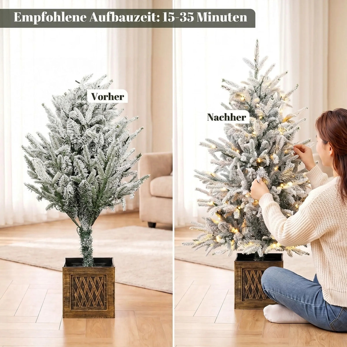 Kalėdinė eglutė, 90 cm, dirbtinė, apsnigta, su 70 šiltai baltų LED lempučių