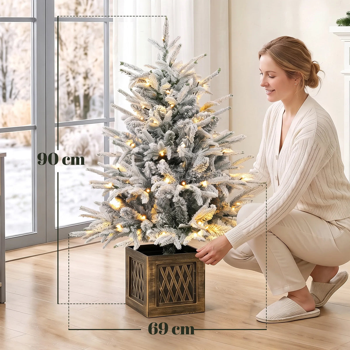Kalėdinė eglutė, 90 cm, dirbtinė, apsnigta, su 70 šiltai baltų LED lempučių