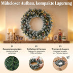 Kalėdinis durų vainikas, 60 cm, su 50 LED lempučių, kankorėžiais ir dirbtiniu sniegu