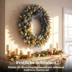 Kalėdinis durų vainikas, 60 cm, su 50 LED lempučių, kankorėžiais ir dirbtiniu sniegu
