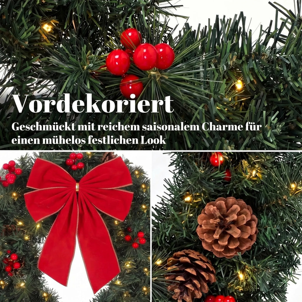 Kalėdinis durų vainikas, 61 cm, 50 LED, 140 šakelių viršūnėlių