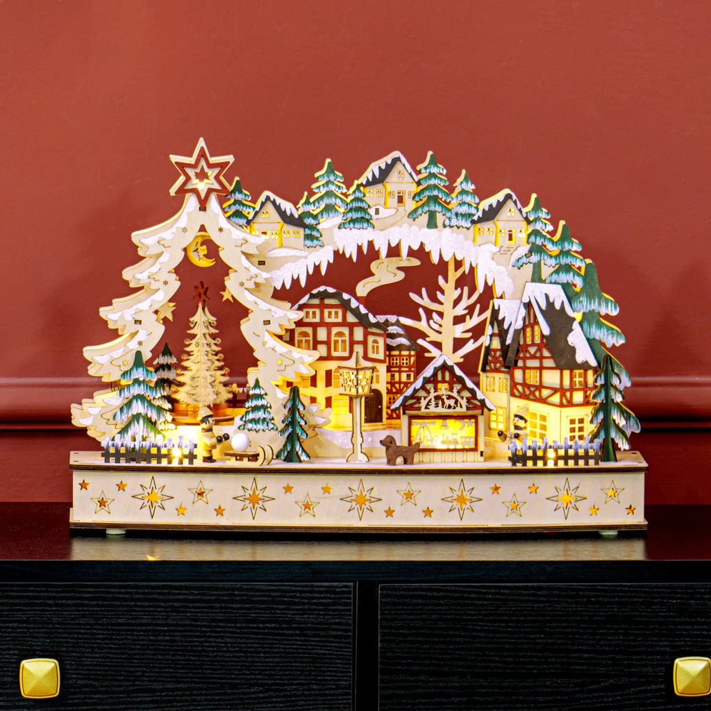 Kalėdinis kaimelis, 20 LED lempučių, daugiasluoksnis, 45 × 12 × 30 cm