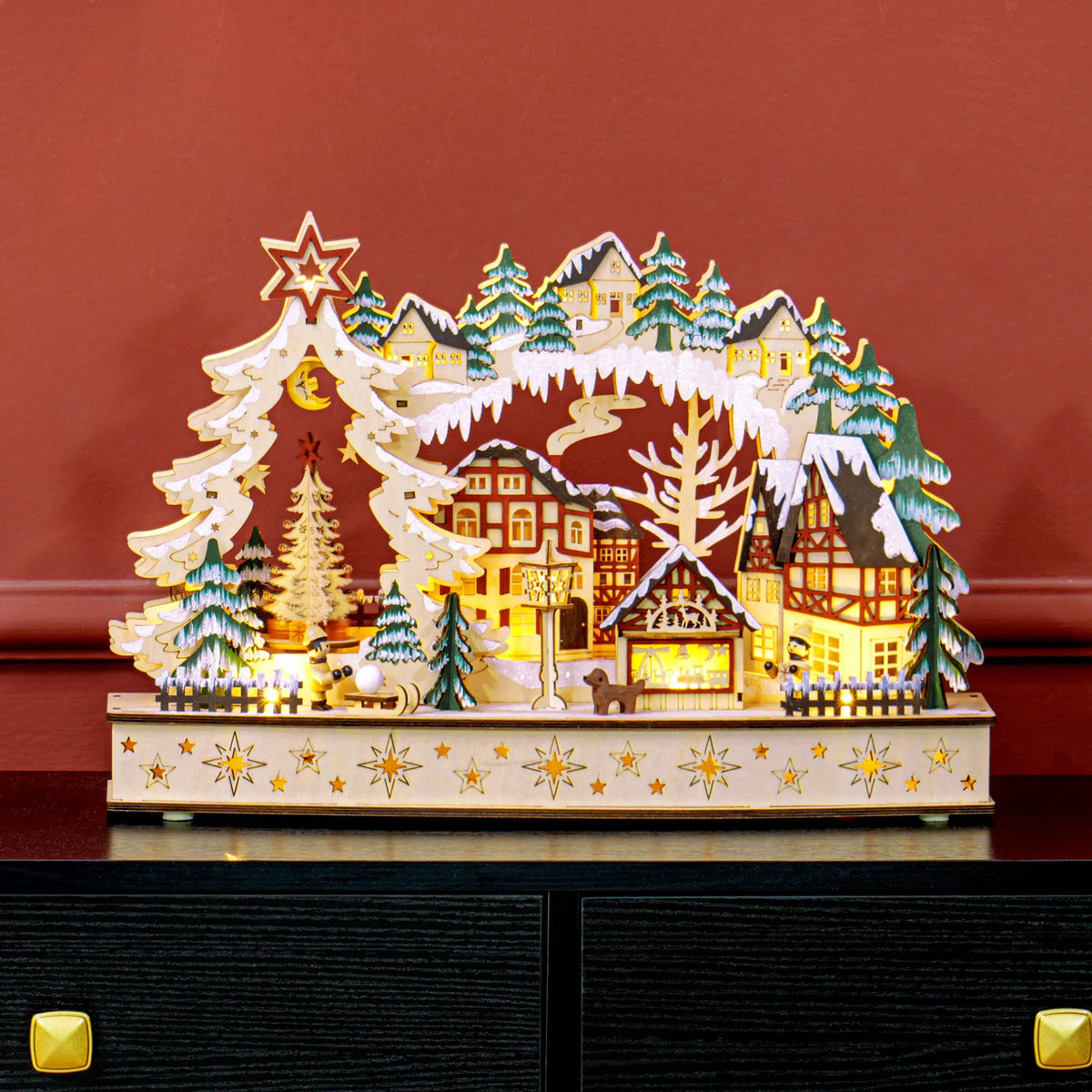 Kalėdinis kaimelis, 20 LED lempučių, daugiasluoksnis, 45 × 12 × 30 cm