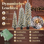 Kalėdinių eglučių komplektas su LED, 3 vnt., apsnigtas, 90, 120 ir 150 cm