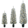 Kalėdinių eglučių komplektas su LED, 3 vnt., apsnigtas, 90, 120 ir 150 cm
