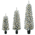 Kalėdinių eglučių komplektas su LED, 3 vnt., apsnigtas, 90, 120 ir 150 cm