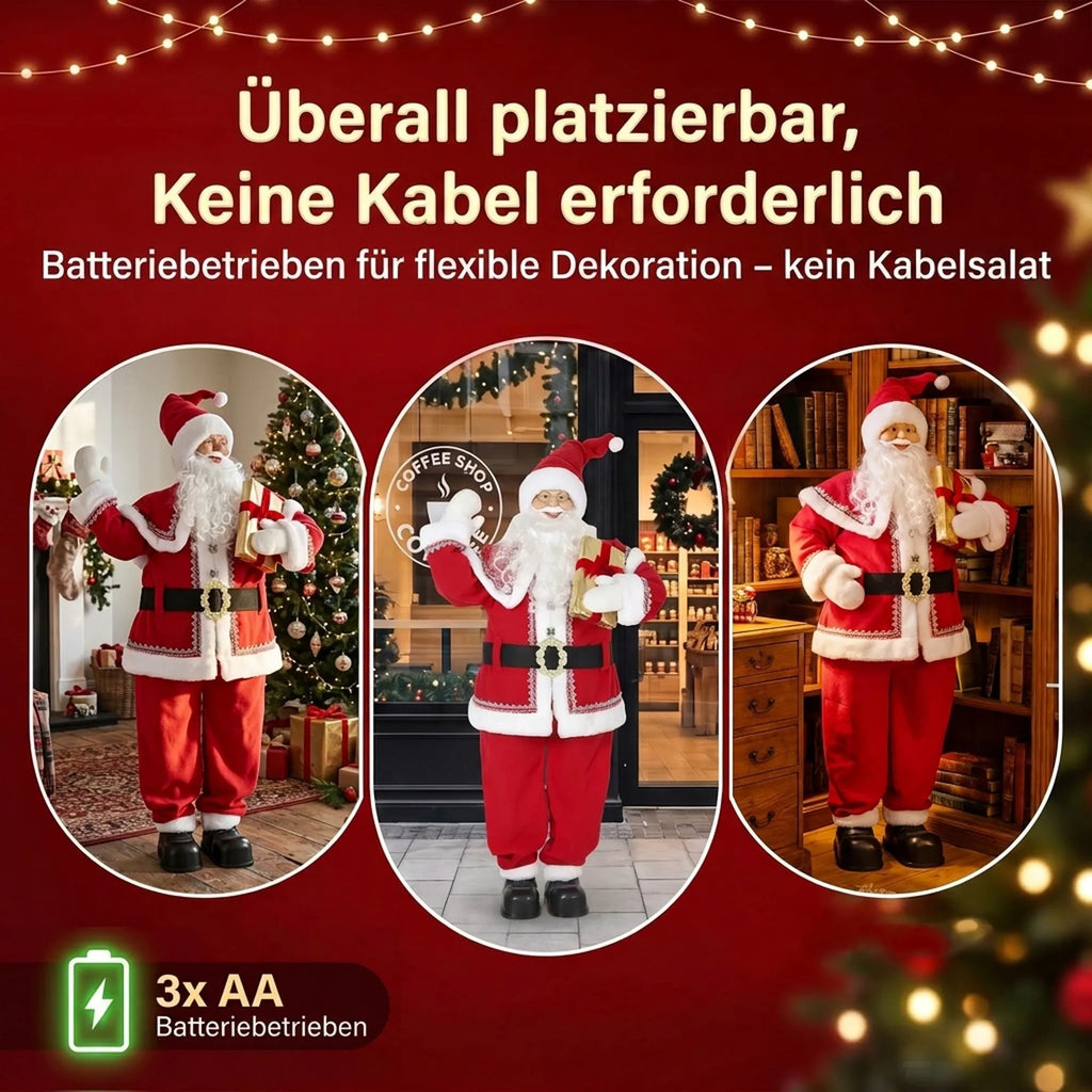 Kalėdų Senelis, animuota muzikinė dekoracija, 150 cm, su dovana
