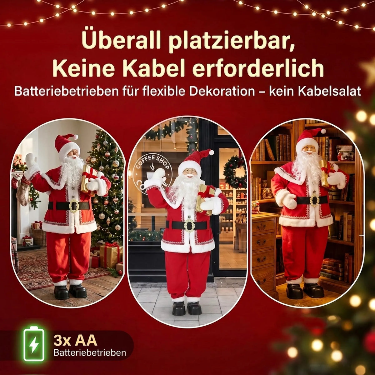 Kalėdų Senelis, animuota muzikinė dekoracija, 150 cm, su dovana