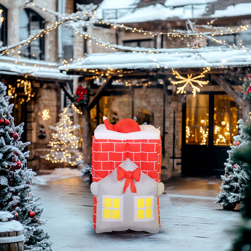 Kalėdų Senelis kamine, pripučiama dekoracija su LED ir pūstuvu, 210 cm
