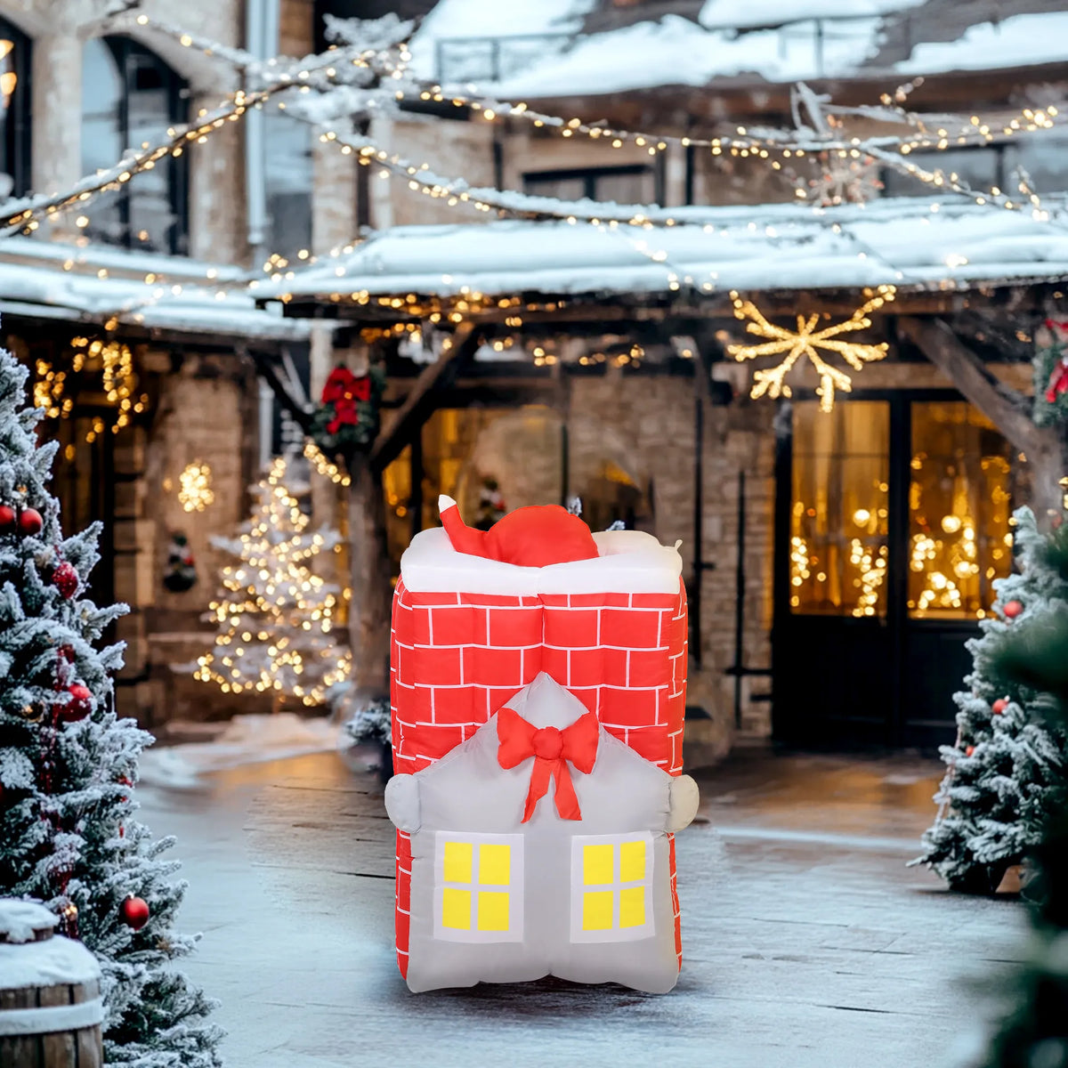 Kalėdų Senelis kamine, pripučiama dekoracija su LED ir pūstuvu, 210 cm