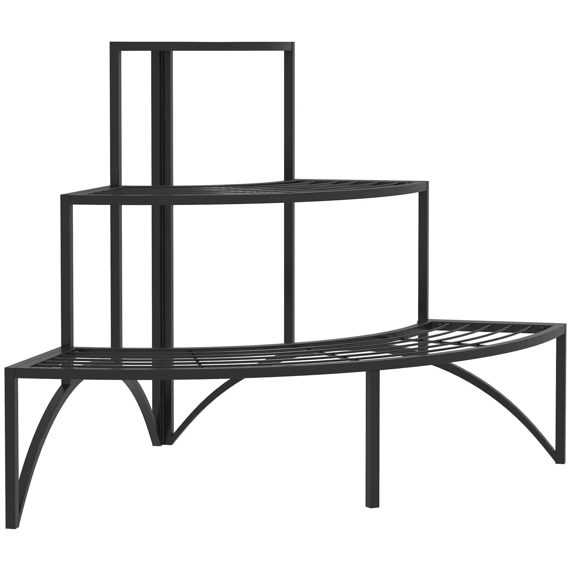 Kampinė gėlių lentyna, 3 pakopų, metalinė, juoda