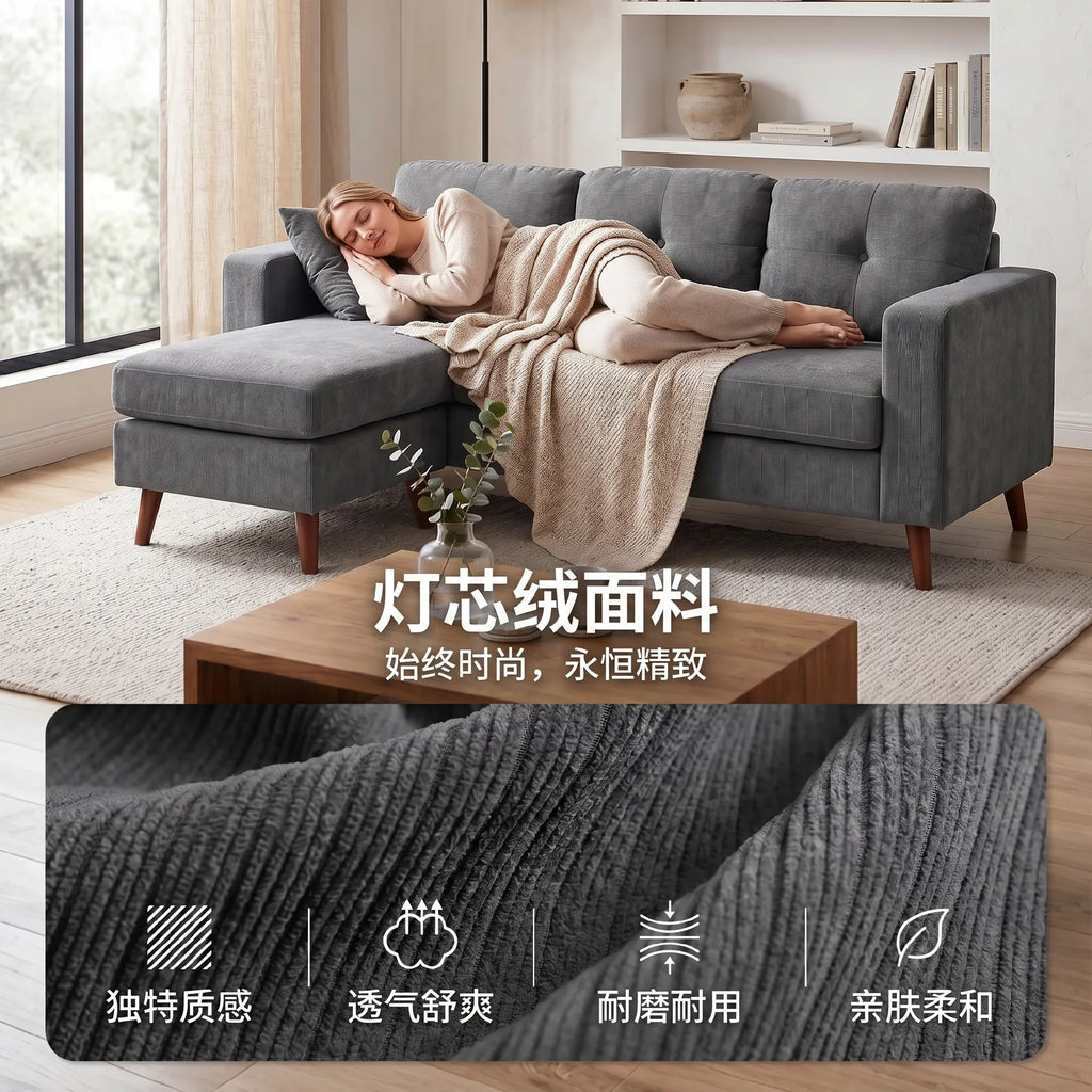 Kampinė sofa 192 cm su reversiniu gultu, pilka