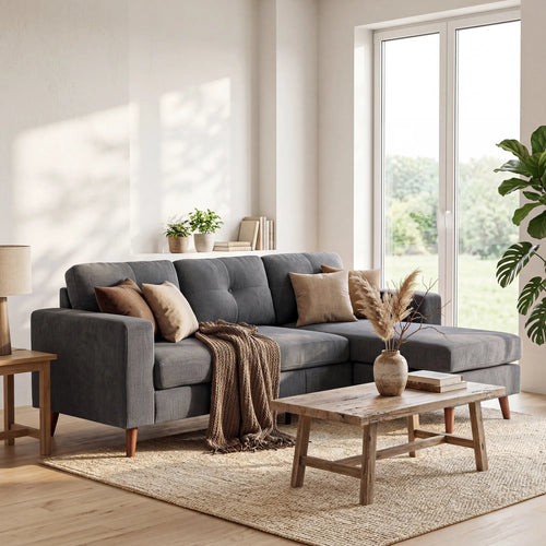 Kampinė sofa 192 cm su reversiniu gultu, pilka