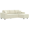 Kampinė sofa, 3 vietų, su pagalvėlėmis, kreminė 241 x 153 x 83 cm