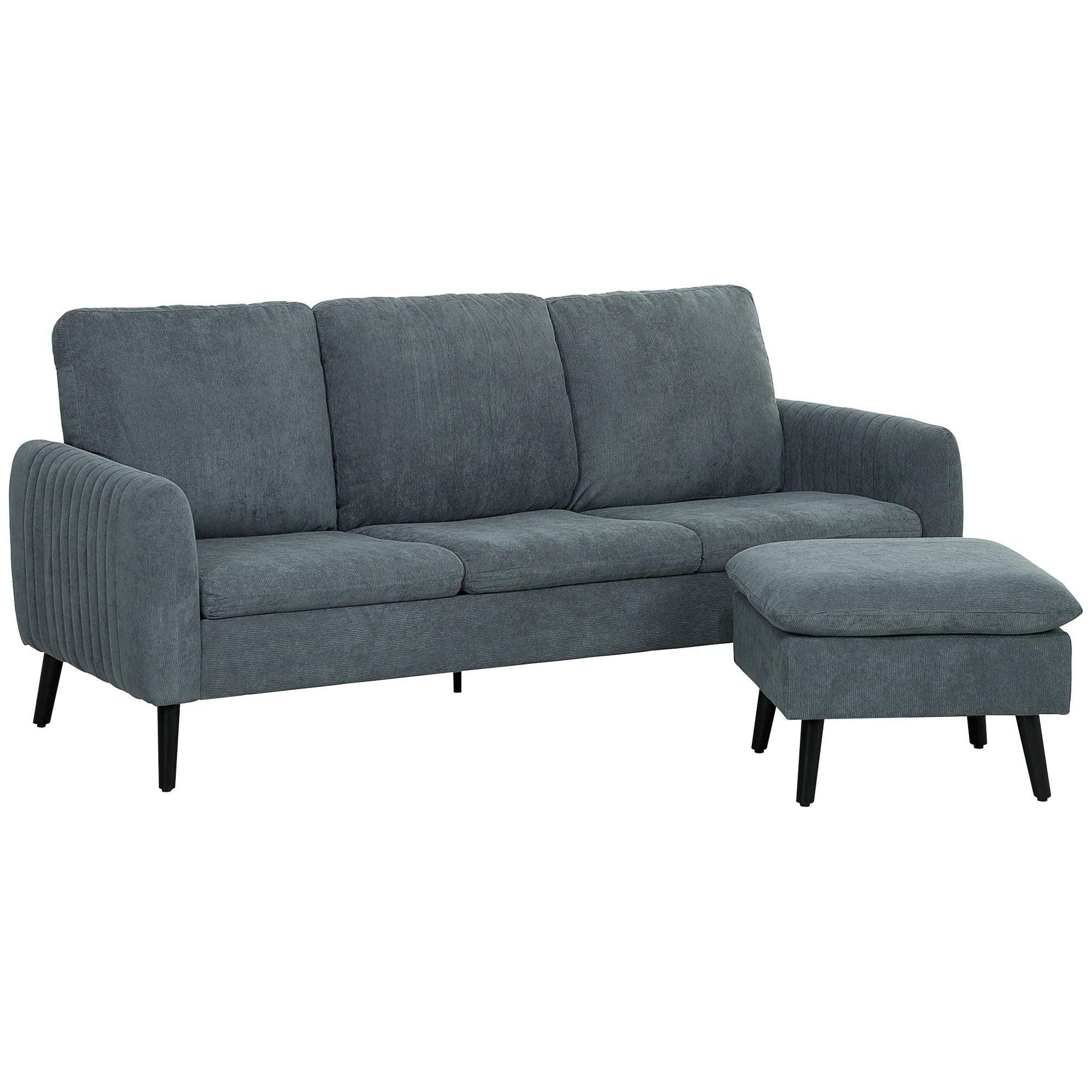 Kampinė sofa 3 vietų su pufu, tamsiai pilka