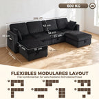 Kampinė sofa 4 vietų, modulinė sofa su daiktadėžėmis, 306 cm, tamsiai pilka