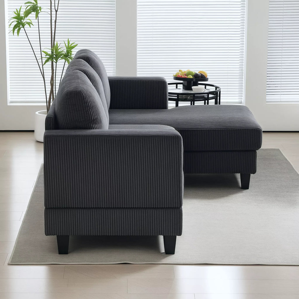 Kampinė sofa L-formos su šezlongu, tamsiai pilka