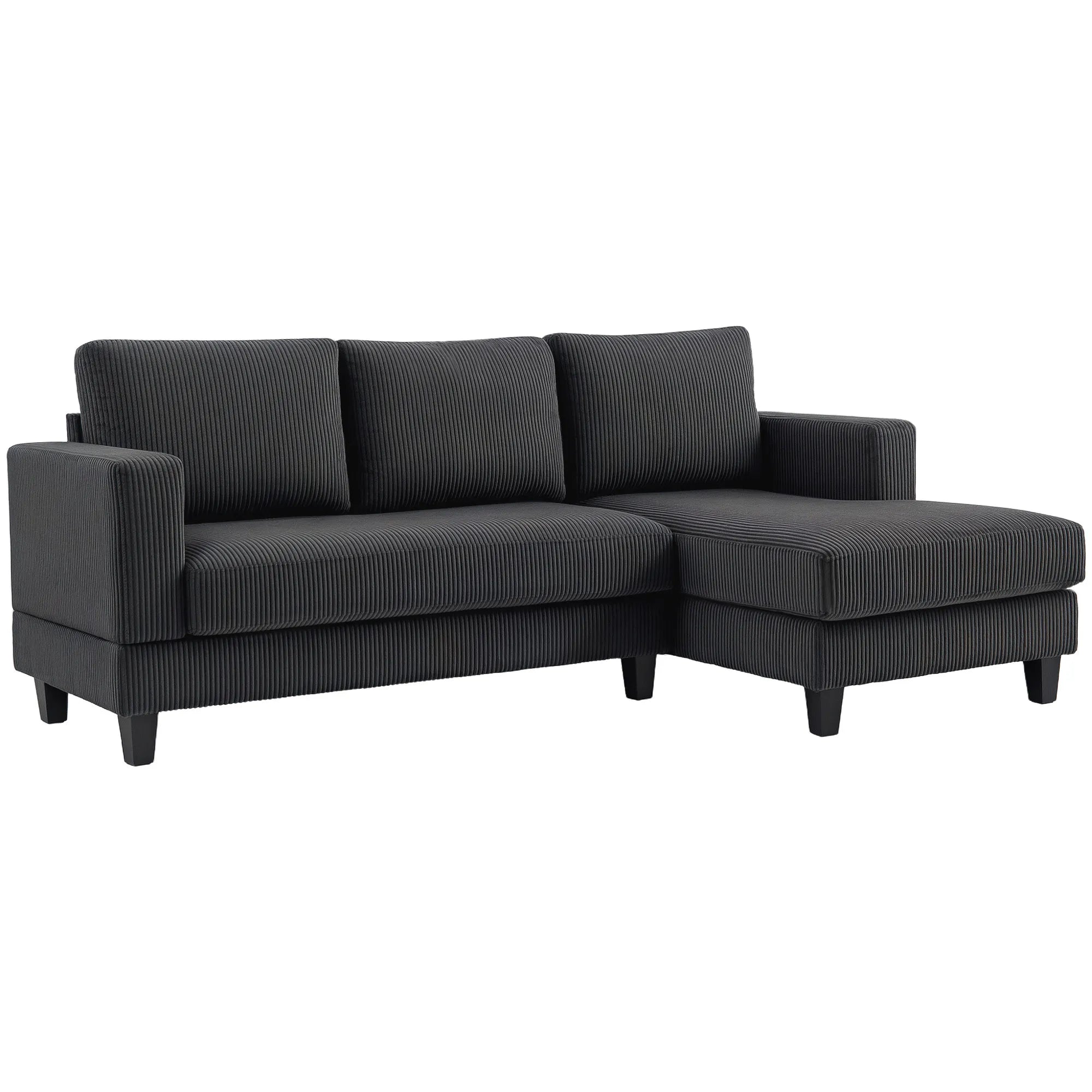 Kampinė sofa L-formos su šezlongu, tamsiai pilka