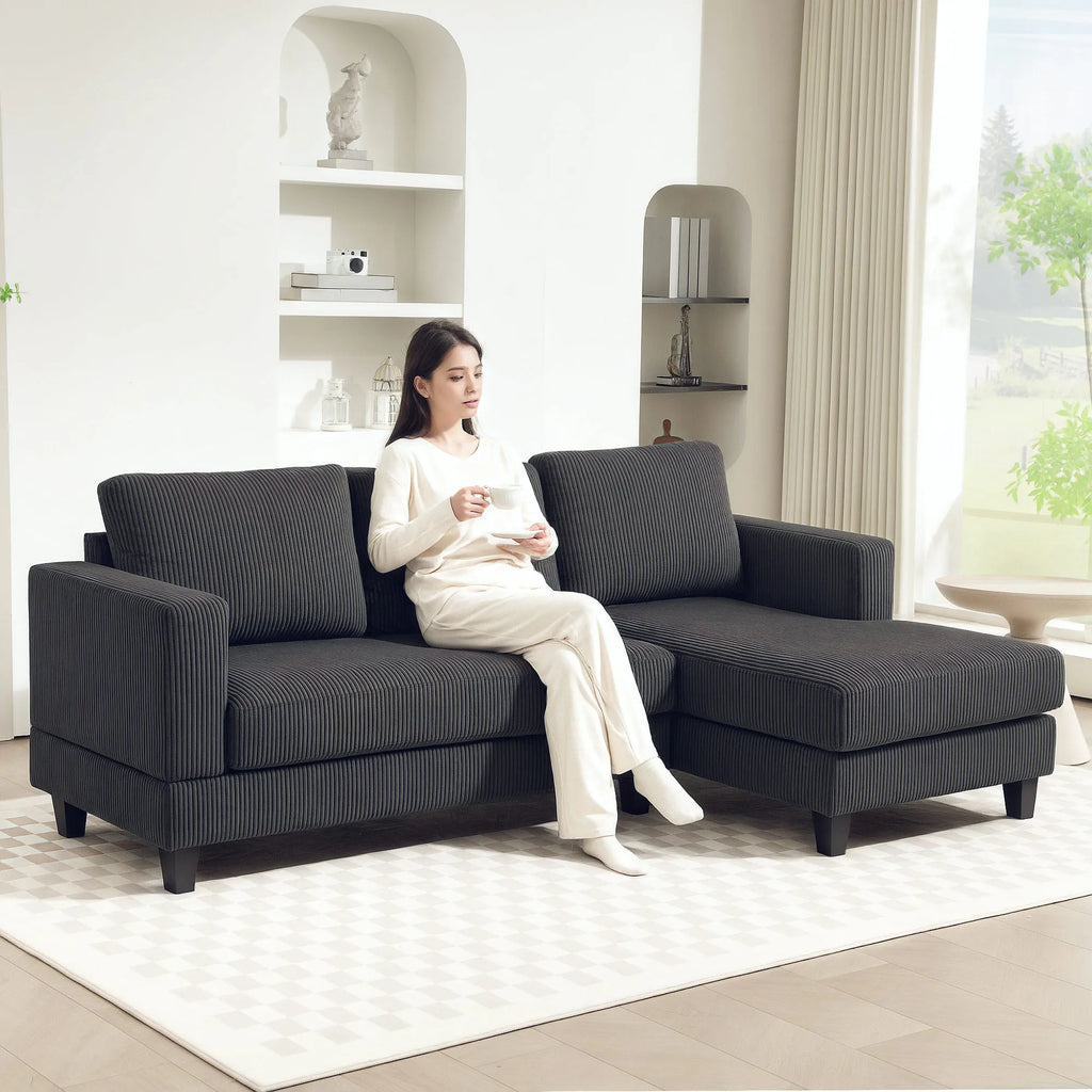Kampinė sofa L-formos su šezlongu, tamsiai pilka