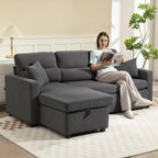 Kampinė sofa-lova su daiktadėže, 205 cm, tamsiai pilka