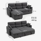 Kampinė sofa-lova su daiktadėže, 205 cm, tamsiai pilka