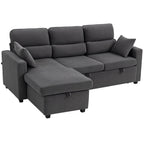 Kampinė sofa-lova su daiktadėže, 205 cm, tamsiai pilka