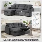 Kampinė sofa-lova su daiktadėže, 205 cm, tamsiai pilka