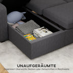 Kampinė sofa-lova su daiktadėže, 205 cm, tamsiai pilka