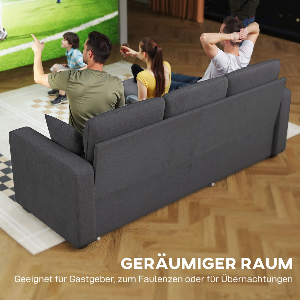Kampinė sofa-lova su daiktadėže, 205 cm, tamsiai pilka
