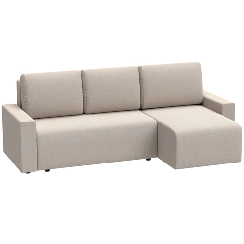 Kampinė sofa-lova su miegama funkcija, L formos, smėlio spalvos