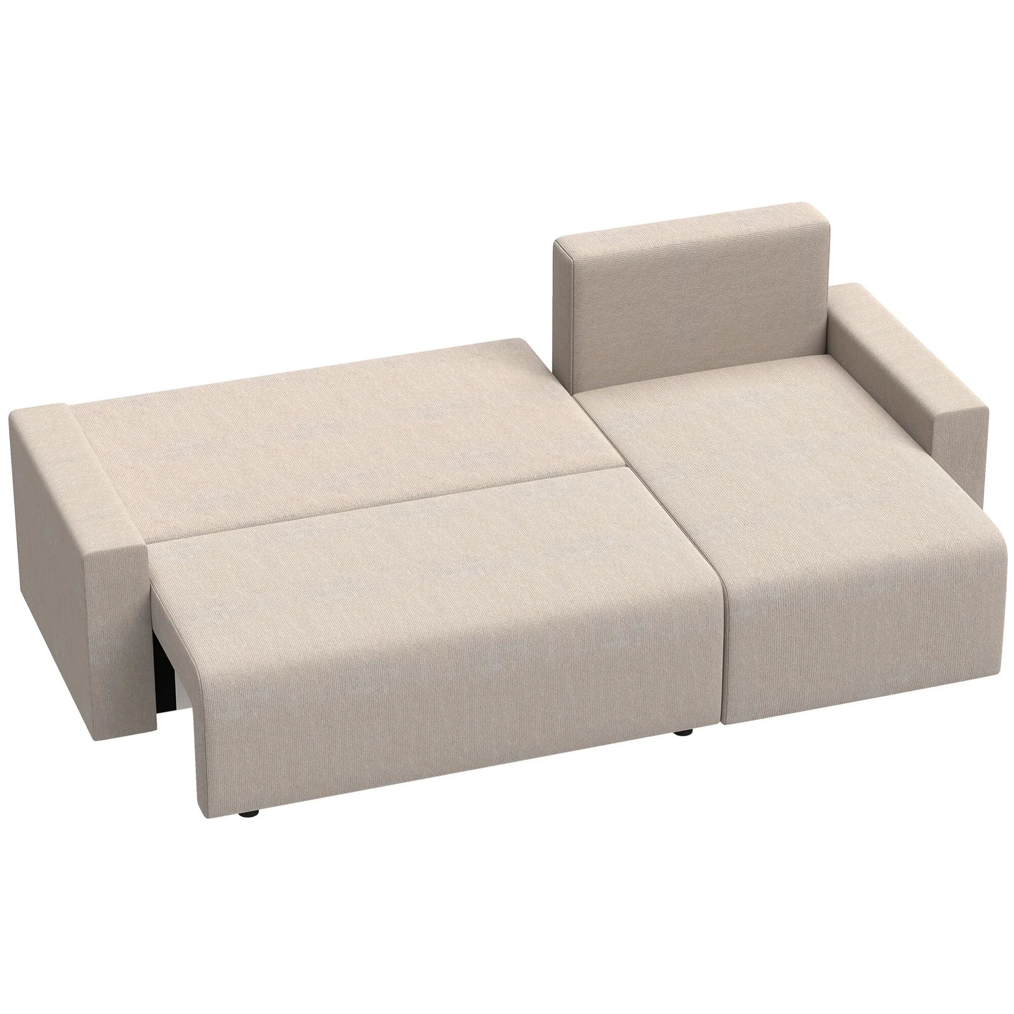 Kampinė sofa-lova su miegama funkcija, L formos, smėlio spalvos