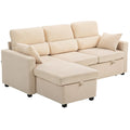 Kampinė sofa-lova su miegojimo funkcija ir daiktadėže, smėlio spalvos
